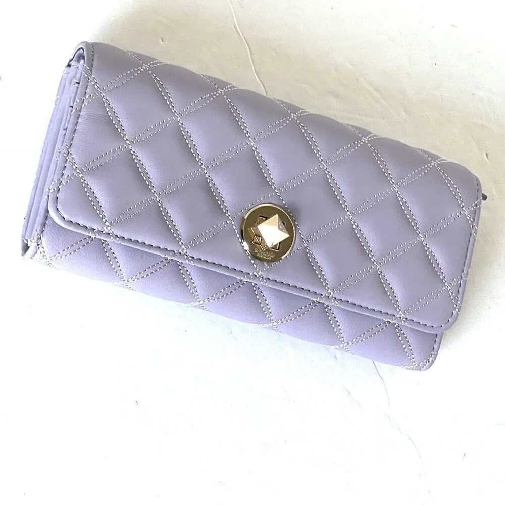 Kate Spade Natalia Large Continental Wallet Quilted Turnlock Lilac Frost Leather
